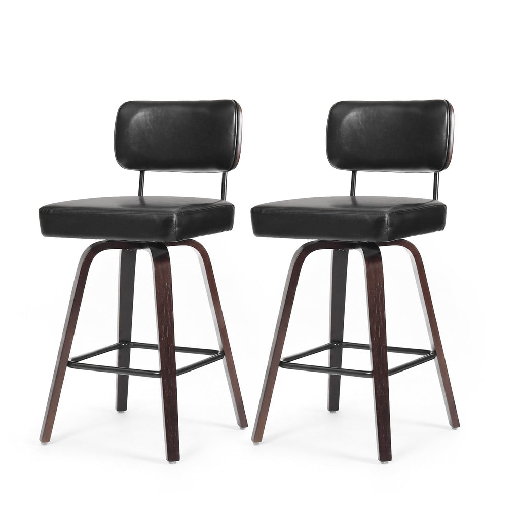 Drlovely Modern PU Swivel Bar Stools with Solid Wood Legs & Ergonomic Backrest