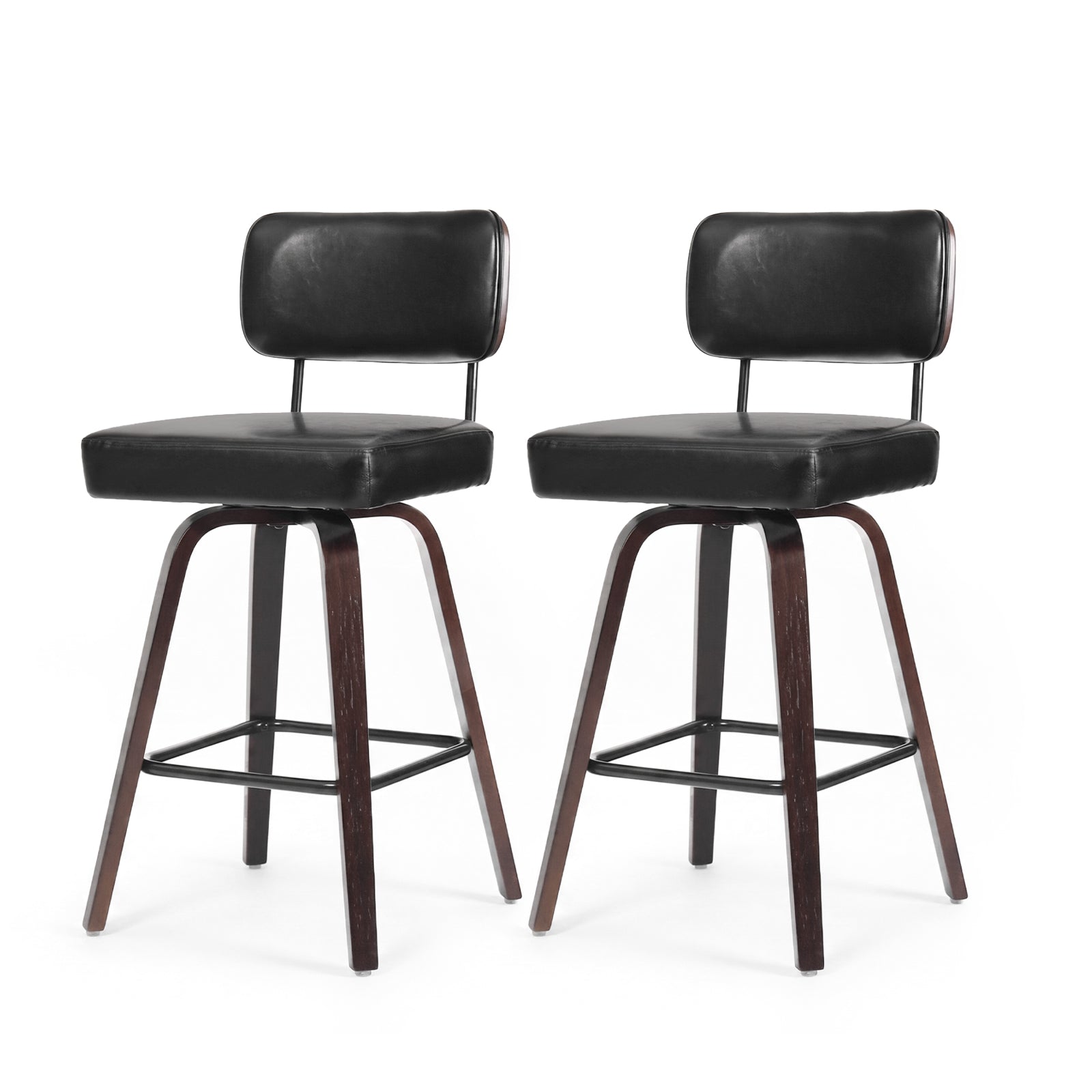 Drlovely Modern PU Swivel Bar Stools with Solid Wood Legs & Ergonomic Backrest