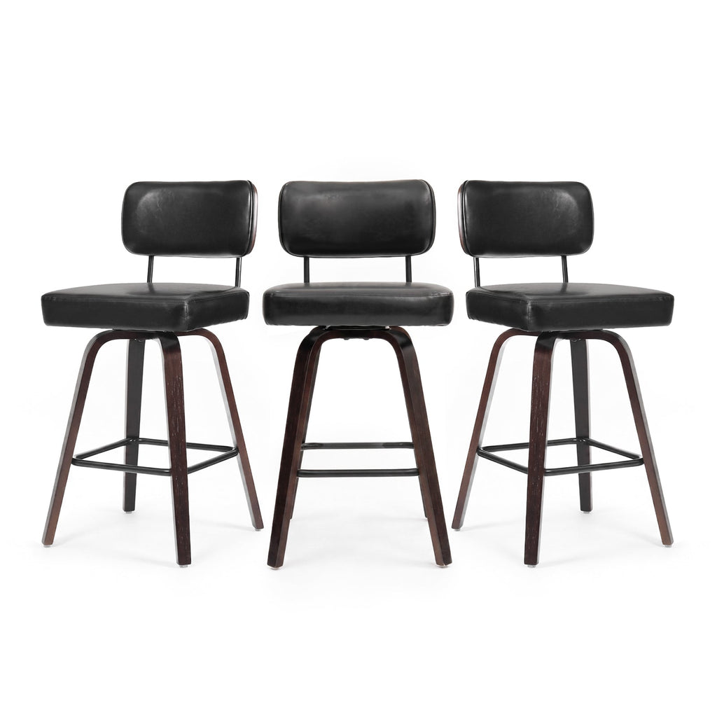 Drlovely Modern PU Swivel Bar Stools with Solid Wood Legs & Ergonomic Backrest