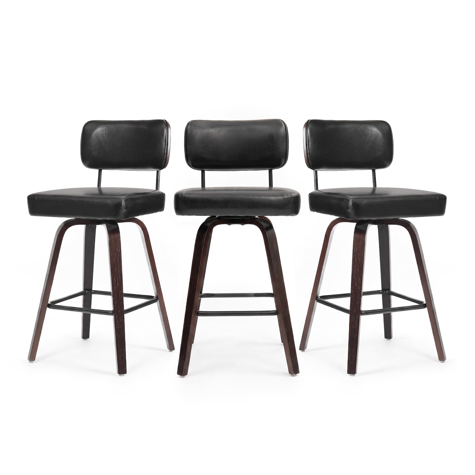 Drlovely Modern PU Swivel Bar Stools with Solid Wood Legs & Ergonomic Backrest