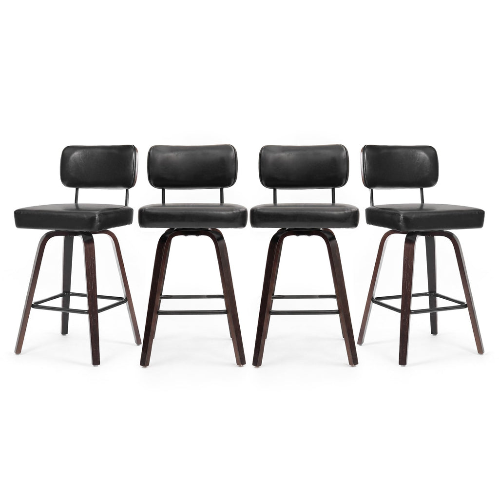 Drlovely Modern PU Swivel Bar Stools with Solid Wood Legs & Ergonomic Backrest