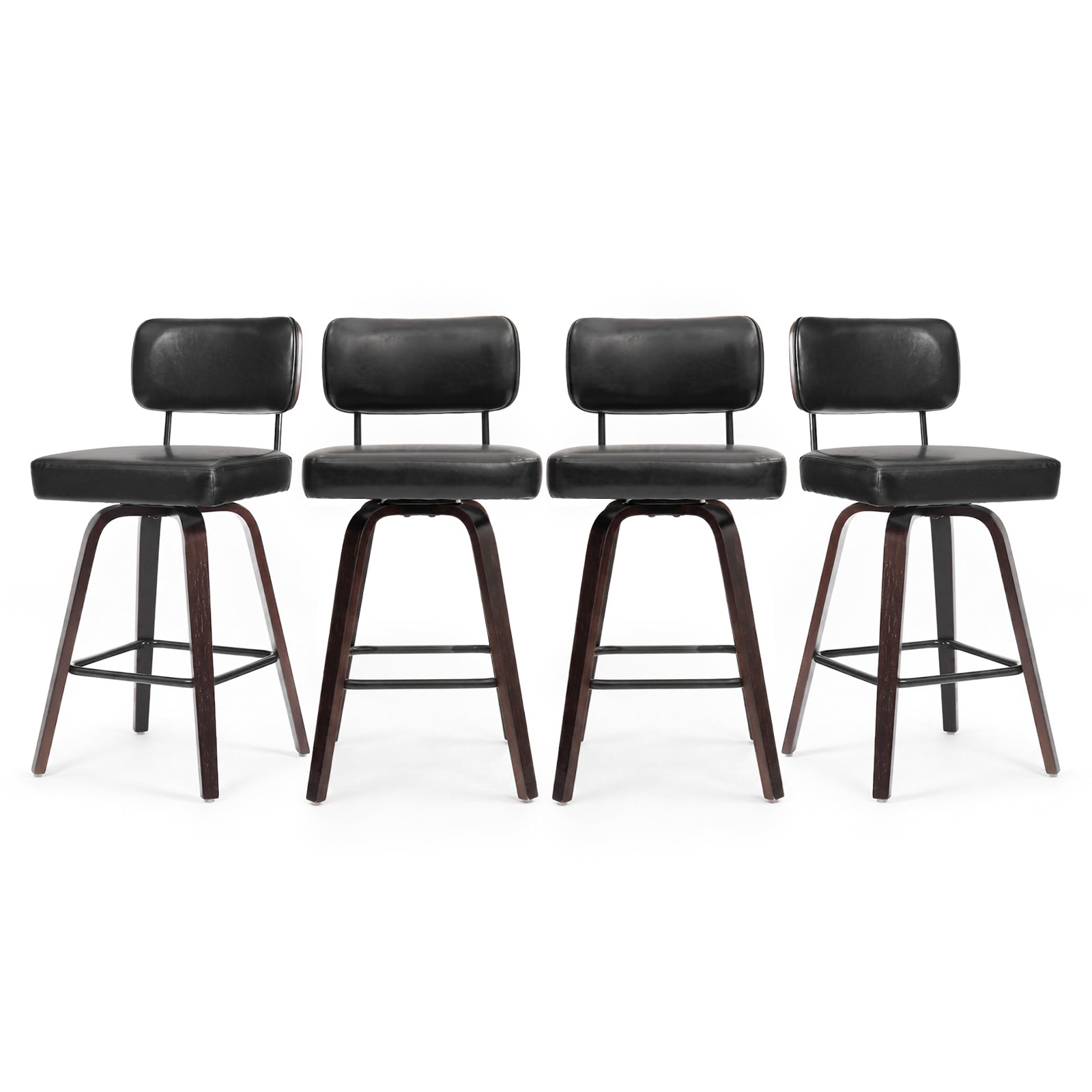 Drlovely Modern PU Swivel Bar Stools with Solid Wood Legs & Ergonomic Backrest