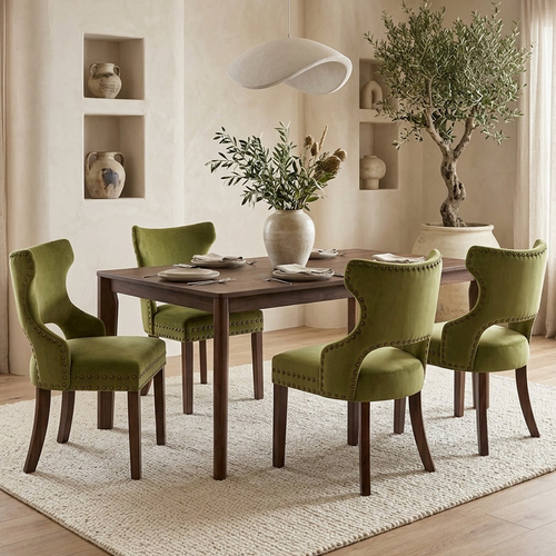 Drlovely Mid-Century Modern Upholstered Dining Chairs with Rubberwood Legs & Nailhead Trim
