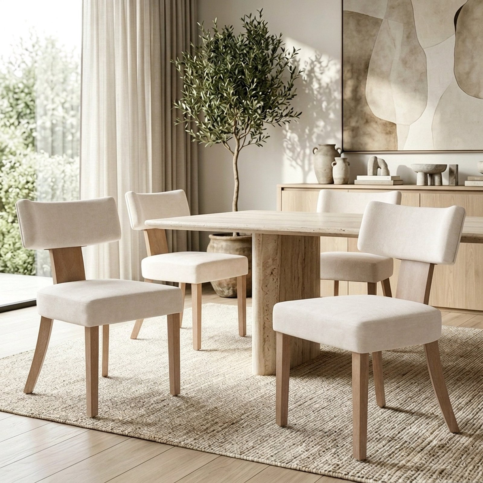Drlovely Minimalist Chenille Dining Chairs with Rubberwood Legs & T-Back Design