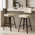 Drlovely Modern PU Swivel Bar Stools with Solid Wood Legs & Ergonomic Backrest