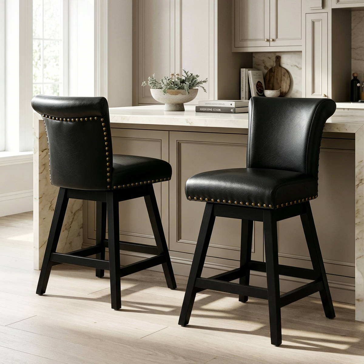 Drlovely Vintage Wingback Swivel Bar Stools with Nailhead Trim & Solid Wood Legs