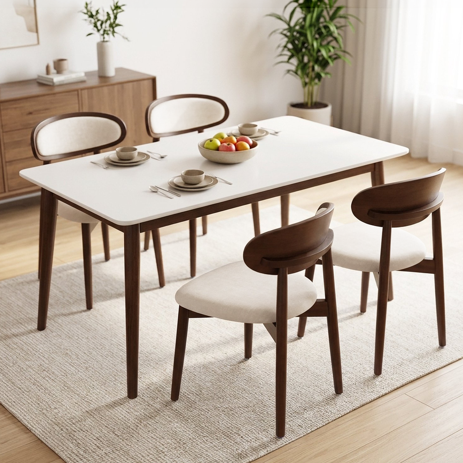 Drlovely Mid-Century Oval Back Side Chair Dining Chairs with Chenille Fabric & Rubberwood Legs