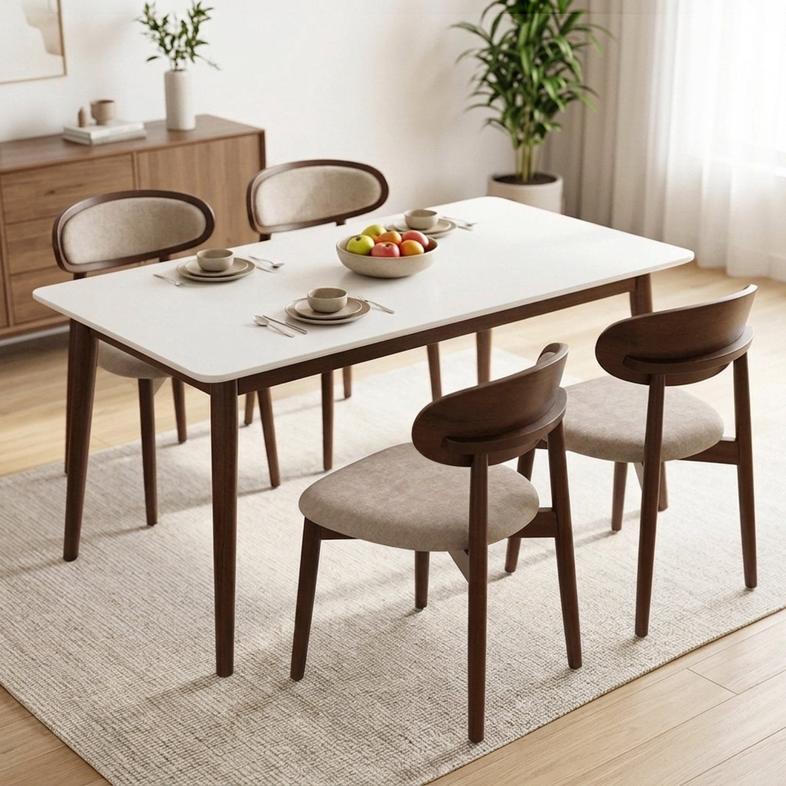 Drlovely Mid-Century Oval Back Side Chair Dining Chairs with Chenille Fabric & Rubberwood Legs