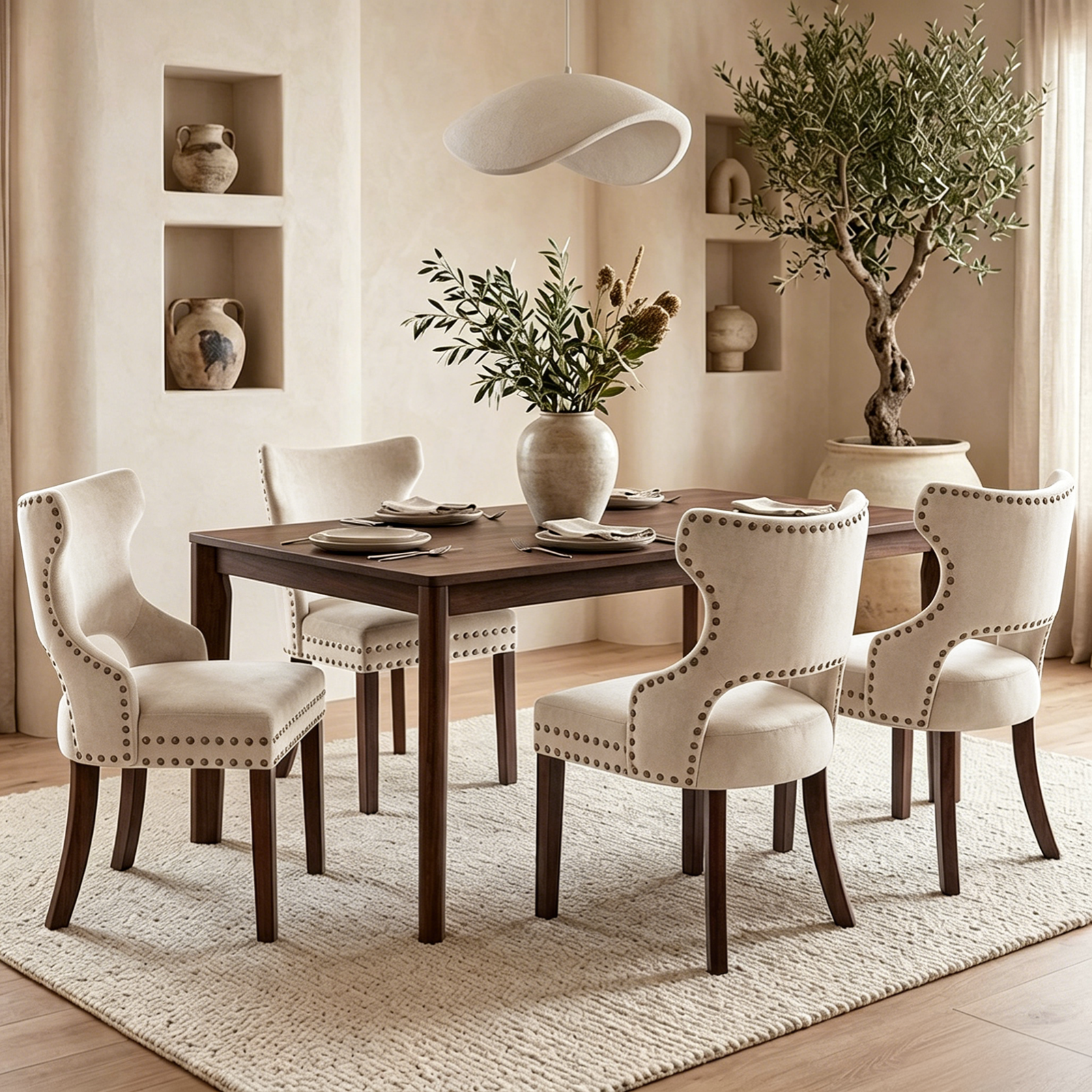 Drlovely Mid-Century Modern Upholstered Dining Chairs with Rubberwood Legs & Nailhead Trim