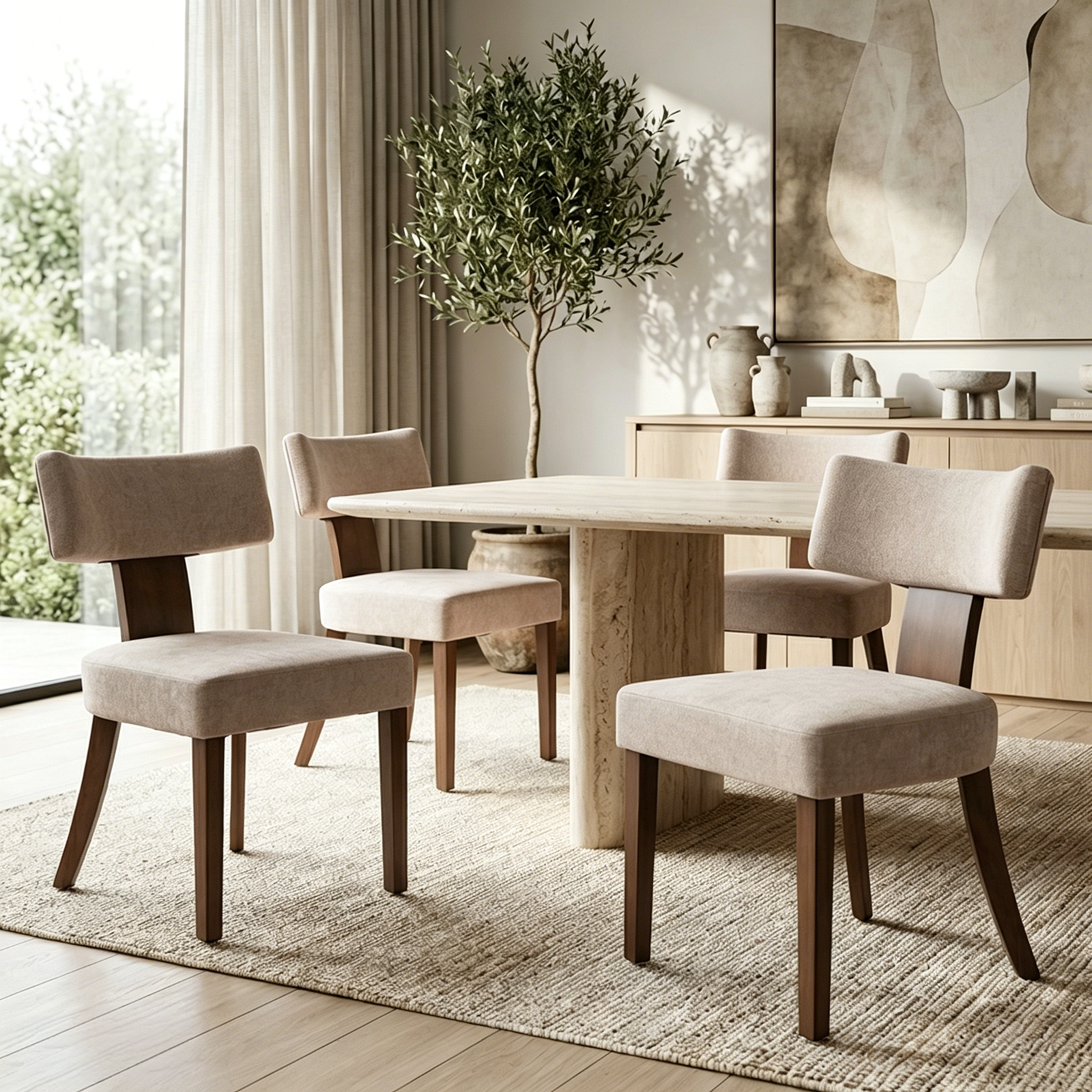 Drlovely Minimalist Chenille Dining Chairs with Rubberwood Legs & T-Back Design