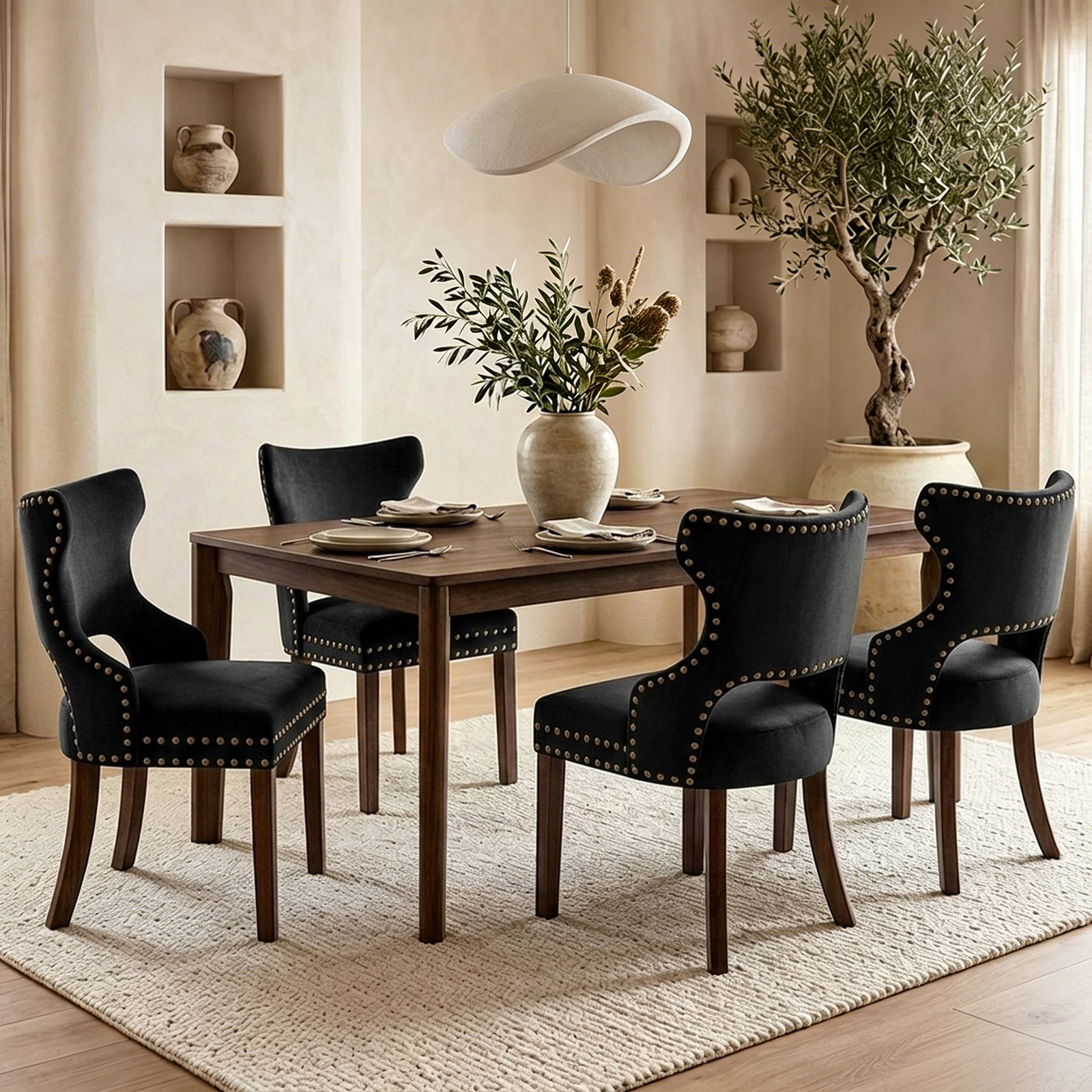Drlovely Mid-Century Modern Upholstered Dining Chairs with Rubberwood Legs & Nailhead Trim