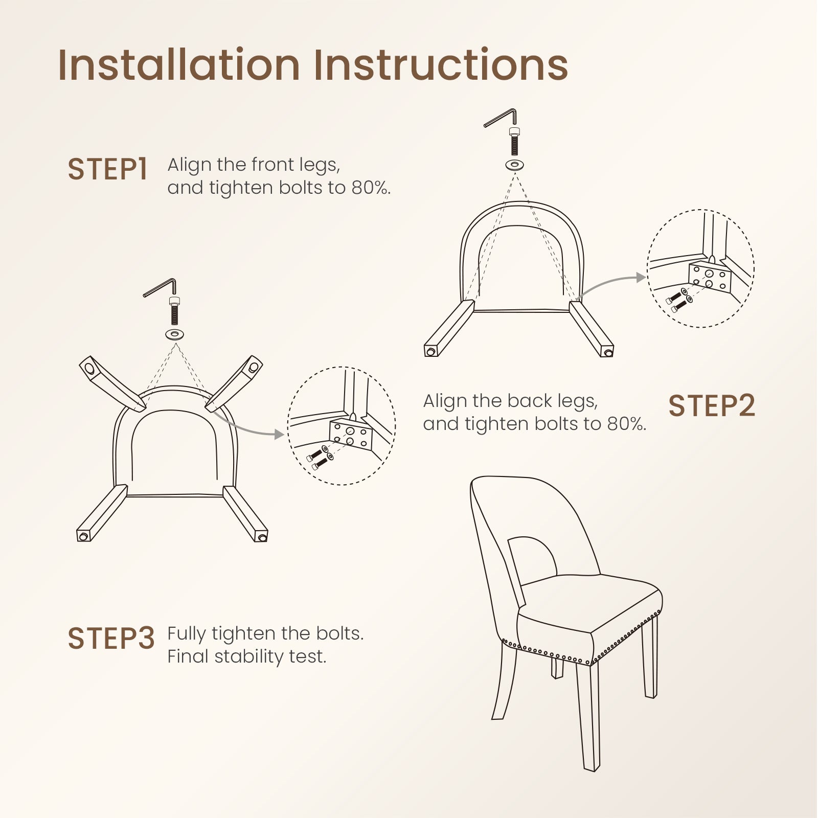 Drlovely Farmhouse Hollow Back Dining Chairs with Nailhead Trim & Rubberwood Legs