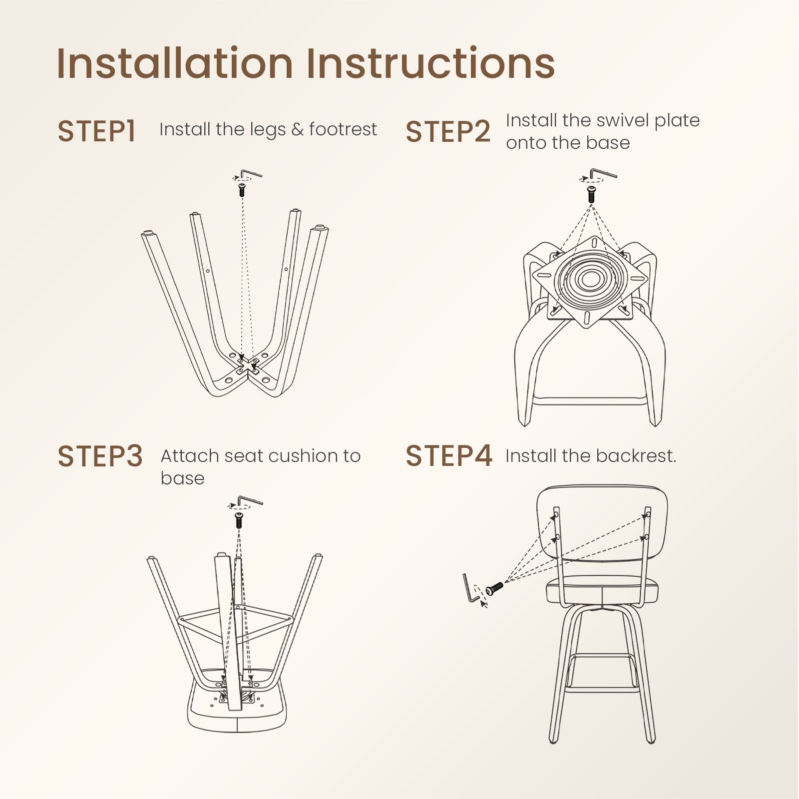 Drlovely Modern PU Swivel Bar Stools with Solid Wood Legs & Ergonomic Backrest