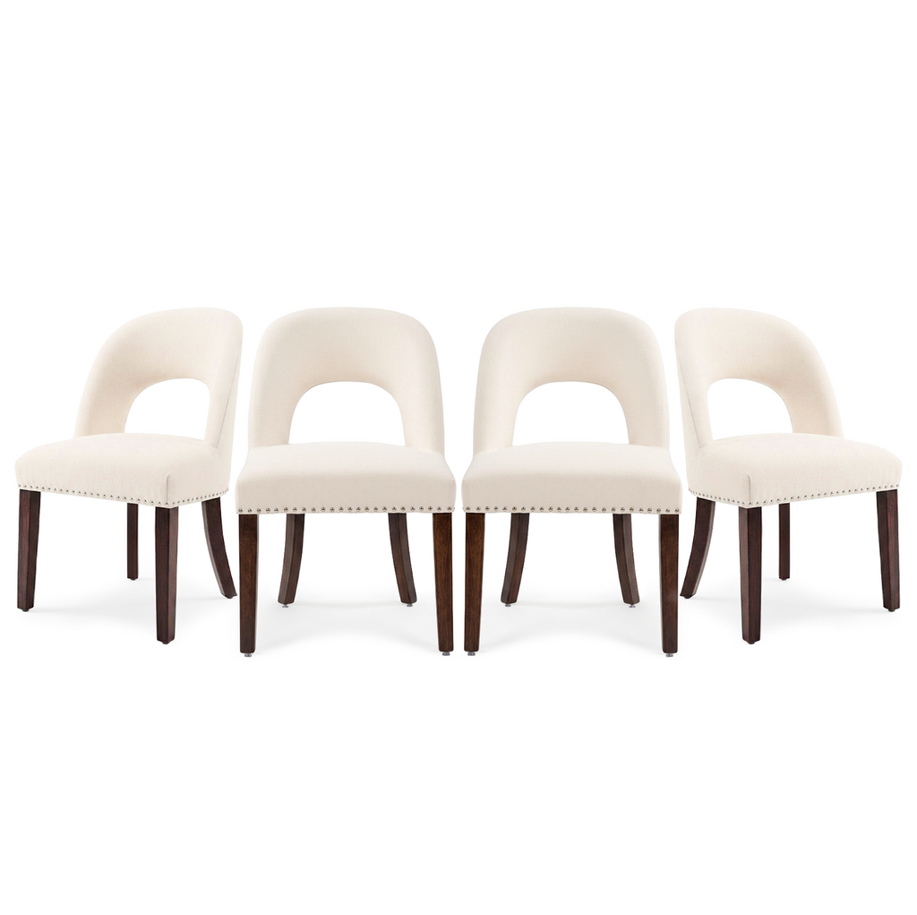 Drlovely Farmhouse Hollow Back Dining Chairs with Nailhead Trim & Rubberwood Legs