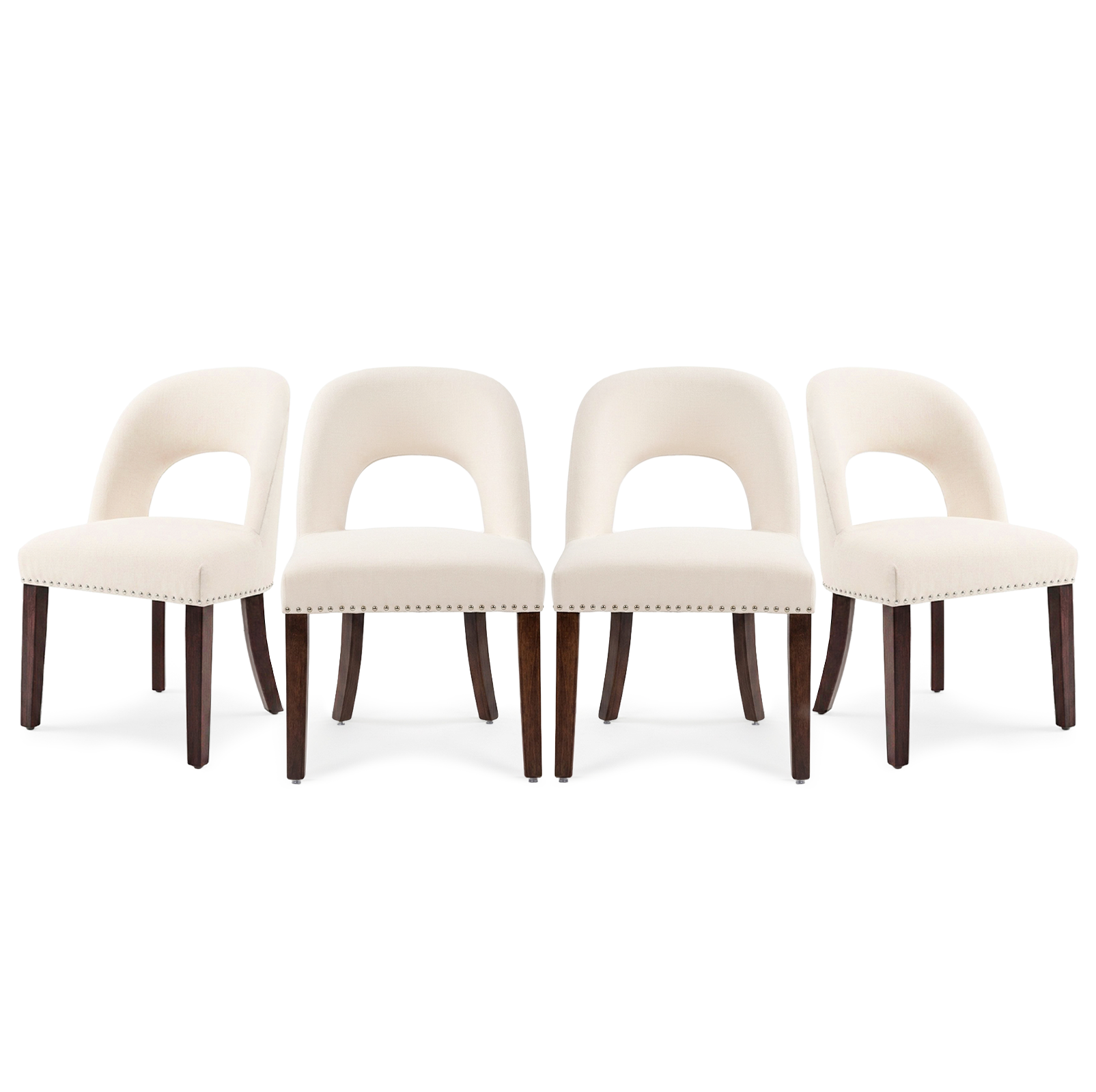 Drlovely Farmhouse Hollow Back Dining Chairs with Nailhead Trim & Rubberwood Legs