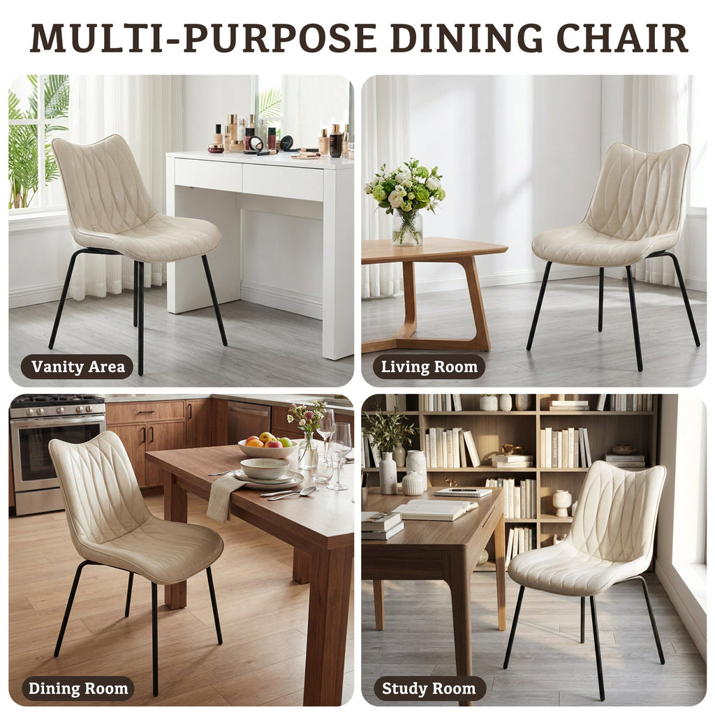 Drlovely Modern PU Leather Dining Chair with Black Iron Legs & Ergonomic Backrest