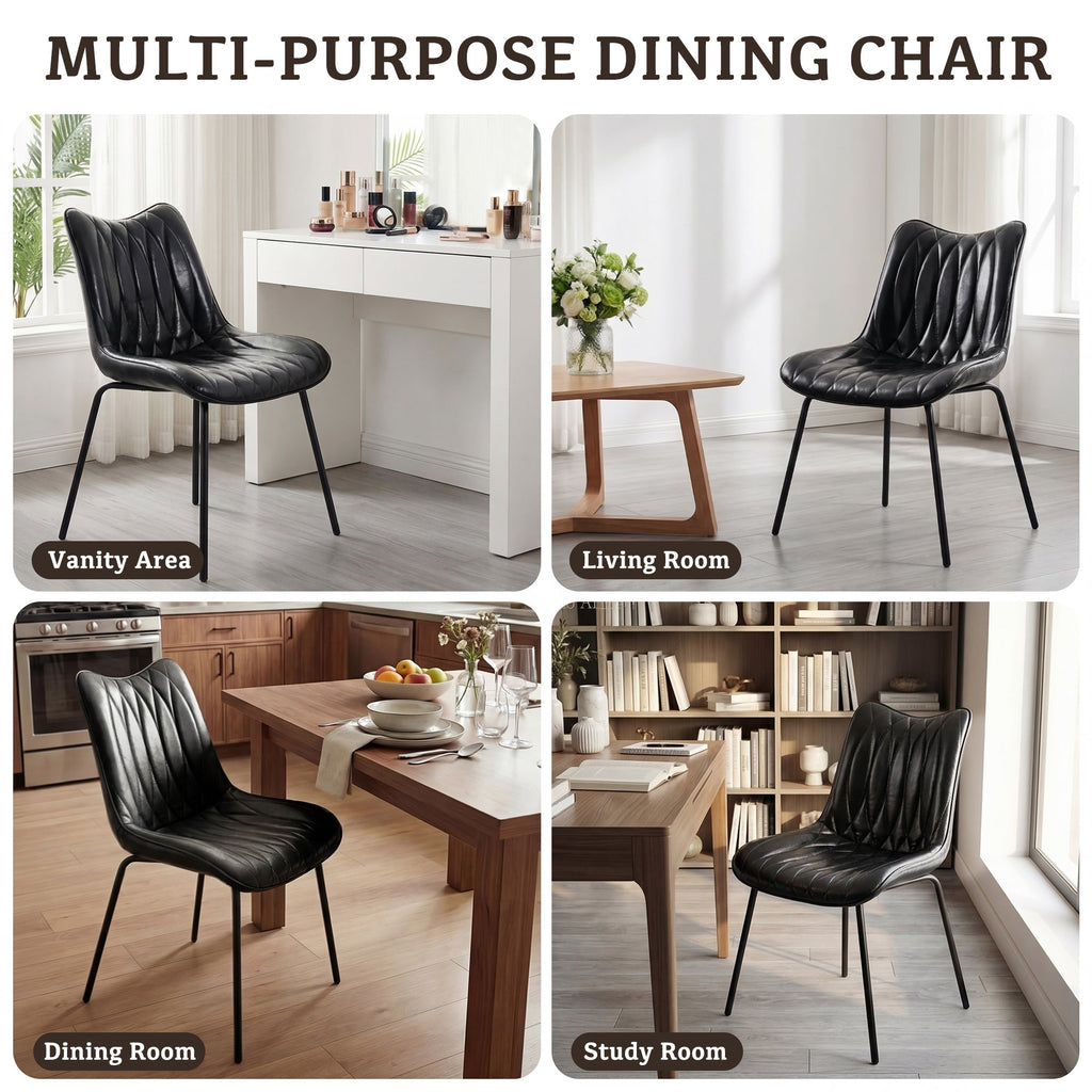 Drlovely Modern PU Leather Dining Chair with Black Iron Legs & Ergonomic Backrest