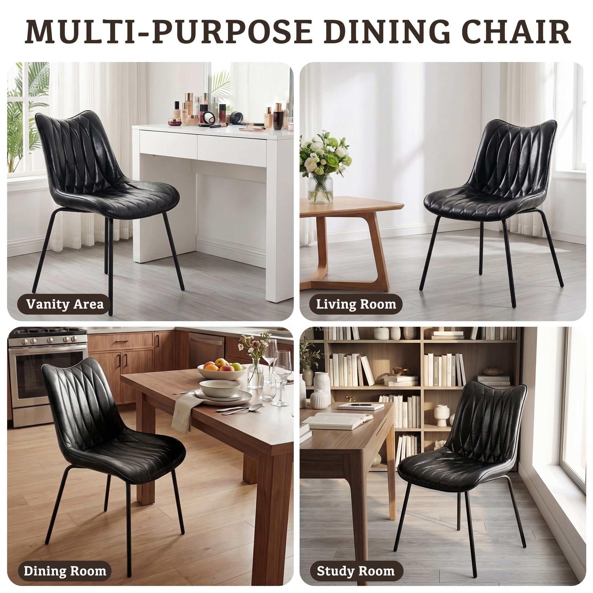 Drlovely Modern PU Leather Dining Chair with Black Iron Legs & Ergonomic Backrest