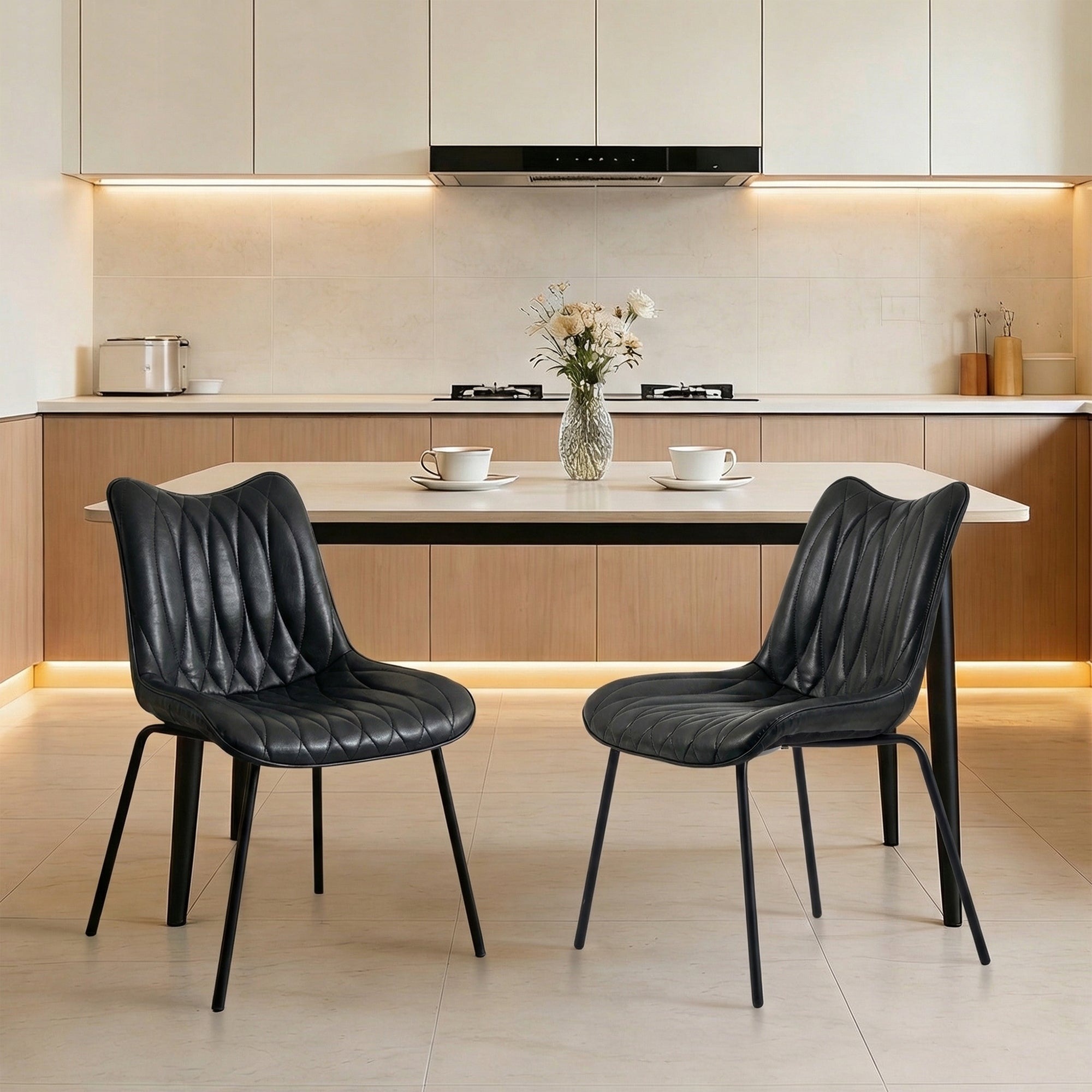 Drlovely Modern PU Leather Dining Chair with Black Iron Legs & Ergonomic Backrest