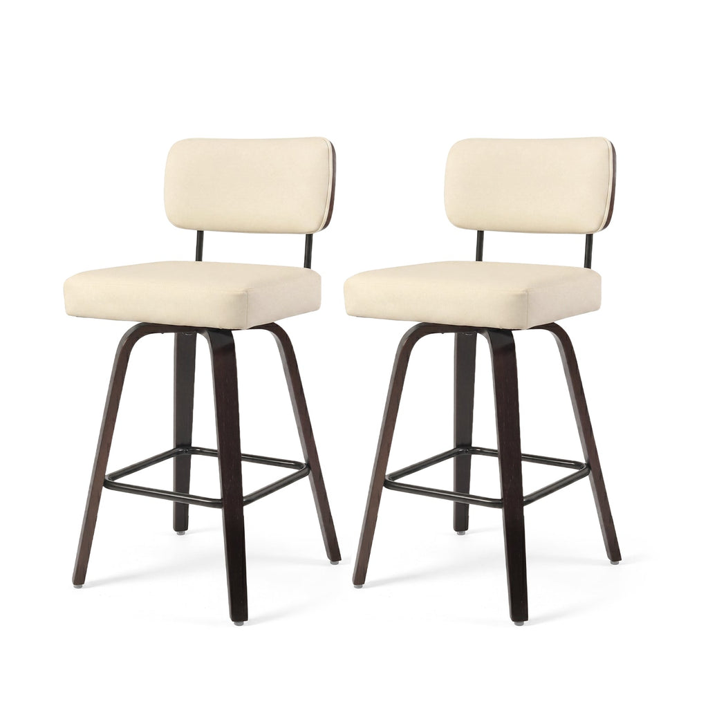 Drlovely Modern PU Swivel Bar Stools with Solid Wood Legs & Ergonomic Backrest