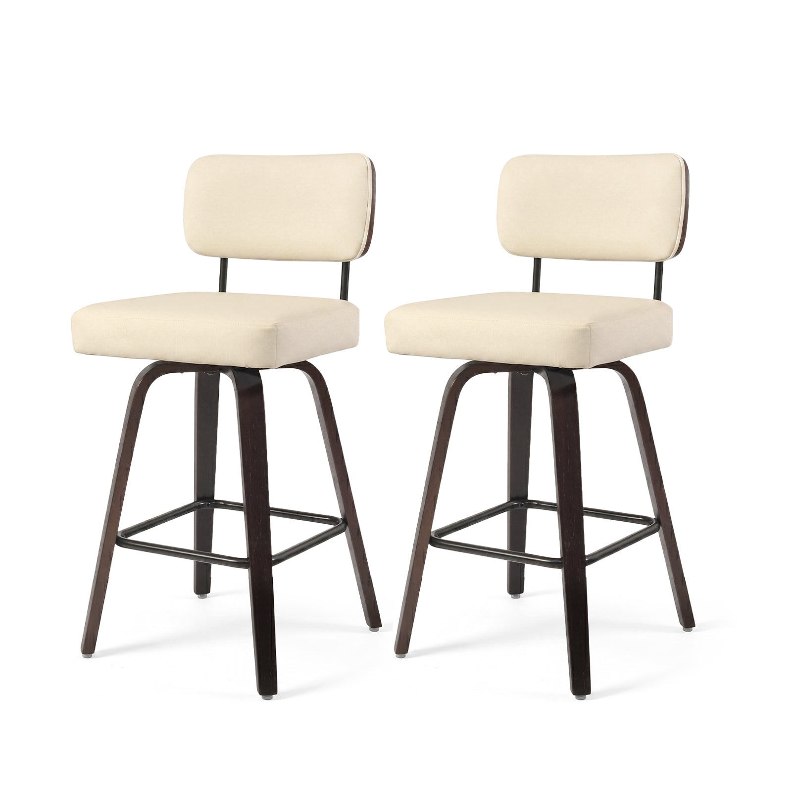 Drlovely Modern PU Swivel Bar Stools with Solid Wood Legs & Ergonomic Backrest