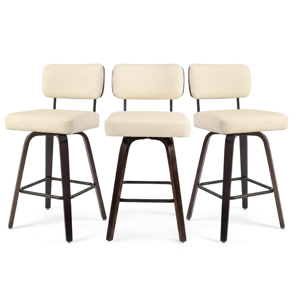Drlovely Modern PU Swivel Bar Stools with Solid Wood Legs & Ergonomic Backrest