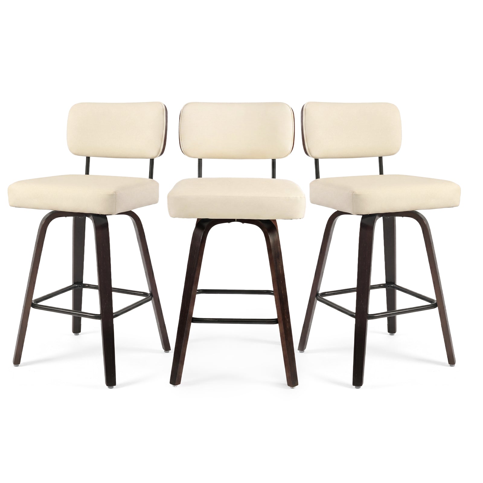 Drlovely Modern PU Swivel Bar Stools with Solid Wood Legs & Ergonomic Backrest