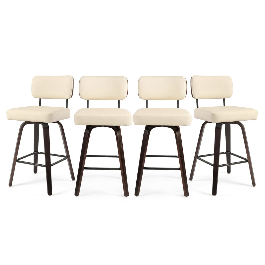 Drlovely Modern PU Swivel Bar Stools with Solid Wood Legs & Ergonomic Backrest