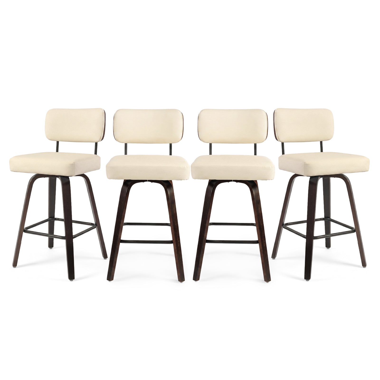 Drlovely Modern PU Swivel Bar Stools with Solid Wood Legs & Ergonomic Backrest