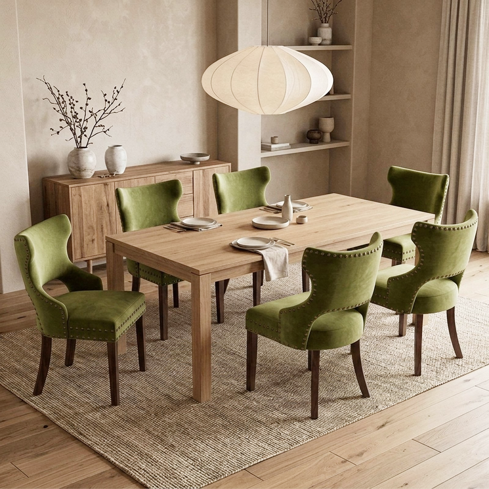 Drlovely Mid-Century Modern Upholstered Dining Chairs with Rubberwood Legs & Nailhead Trim