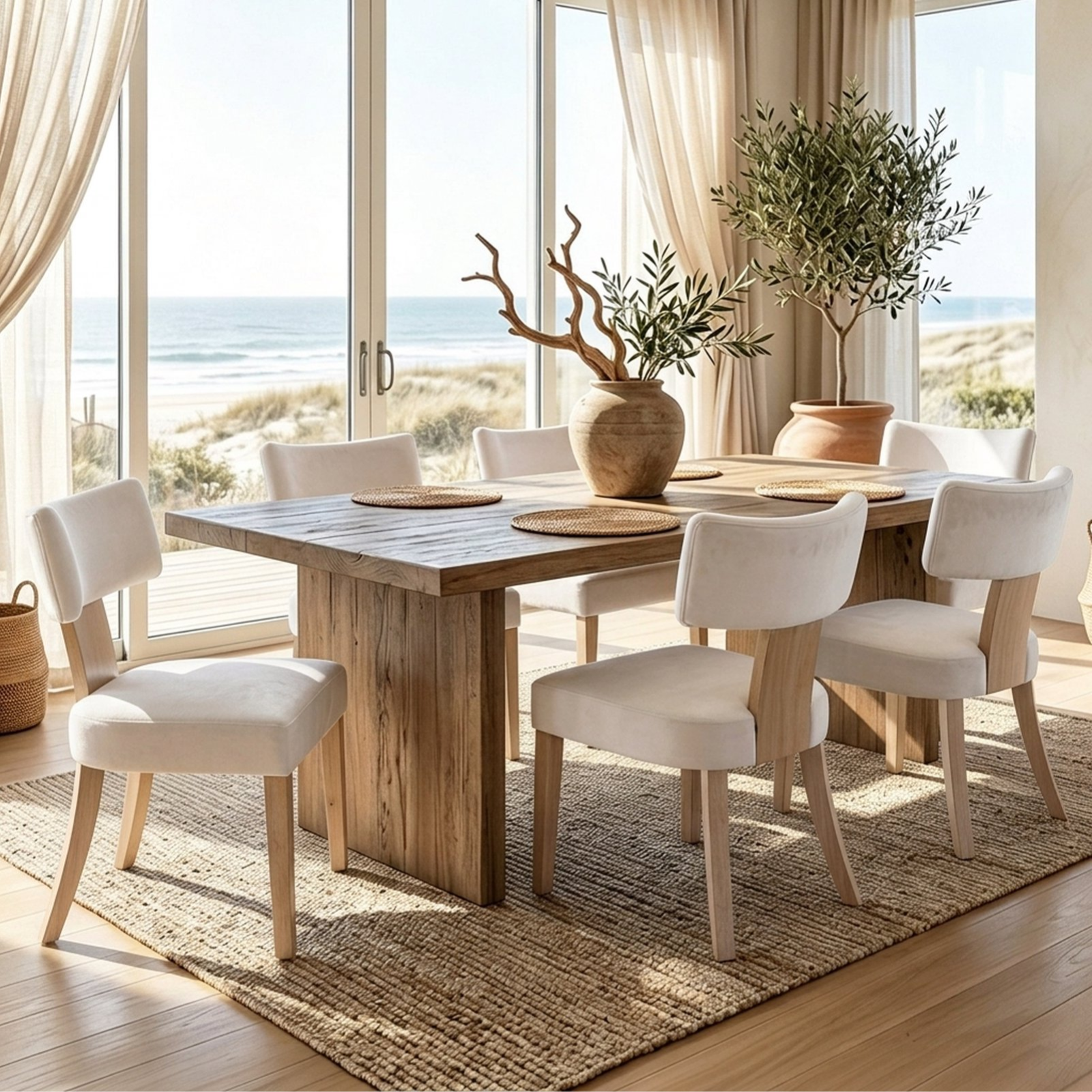 Drlovely Minimalist Chenille Dining Chairs with Rubberwood Legs & T-Back Design