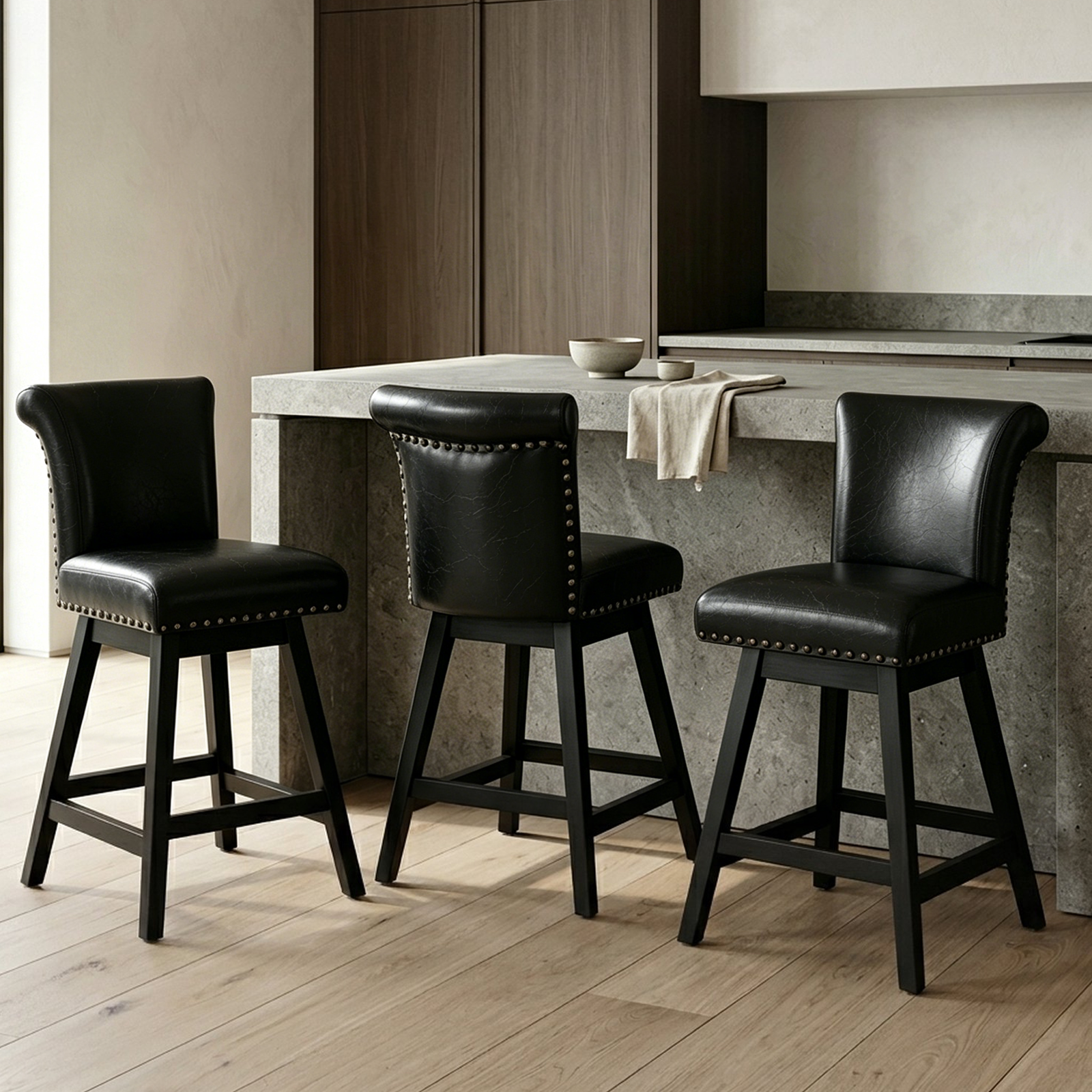 Drlovely Vintage Wingback Swivel Bar Stools with Nailhead Trim & Solid Wood Legs