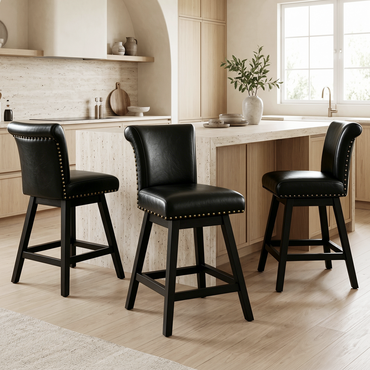 Drlovely Vintage Wingback Swivel Bar Stools with Nailhead Trim & Solid Wood Legs