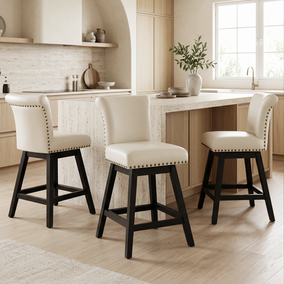 Drlovely Vintage Wingback Swivel Bar Stools with Nailhead Trim & Solid Wood Legs