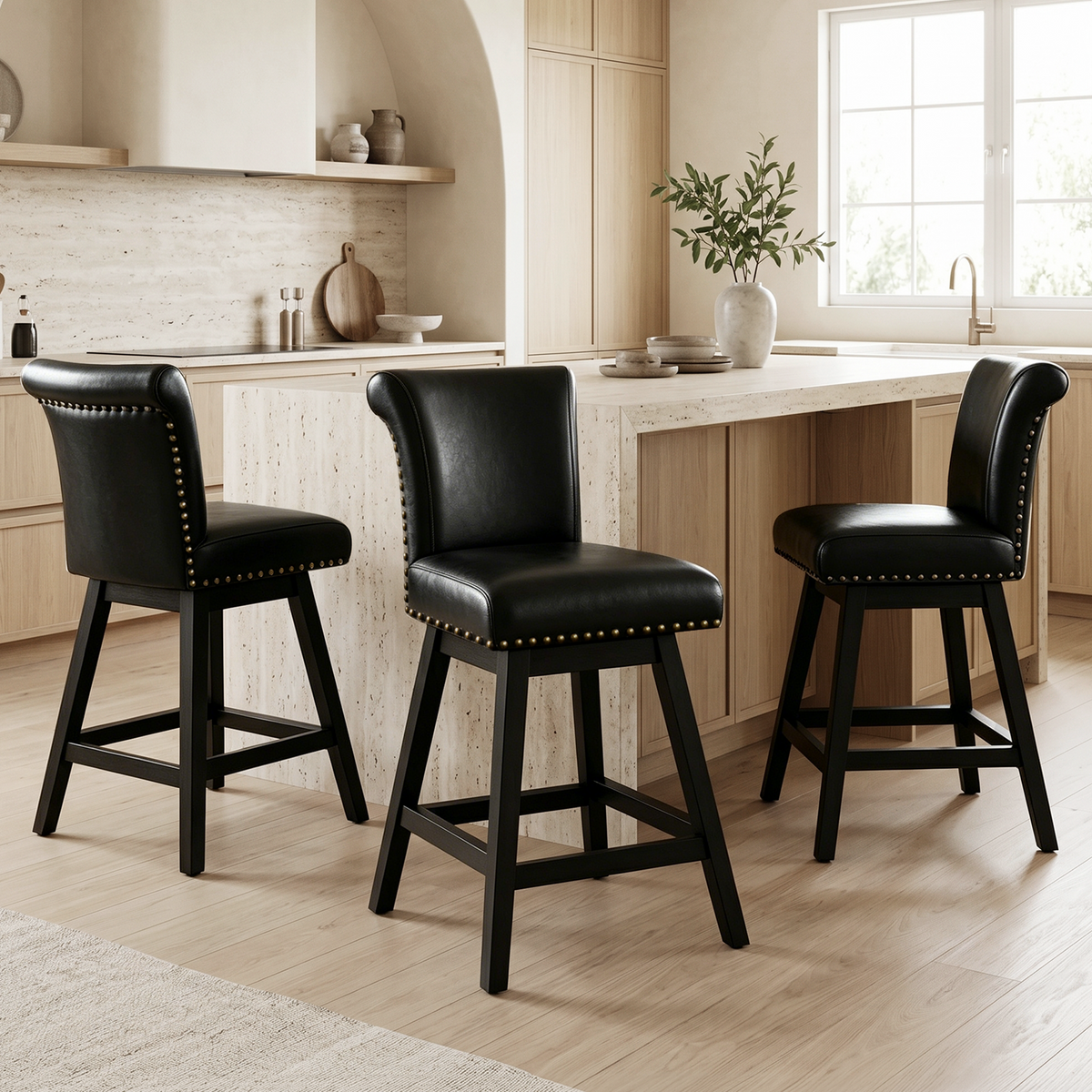 Drlovely Vintage Wingback Swivel Bar Stools with Nailhead Trim & Solid Wood Legs