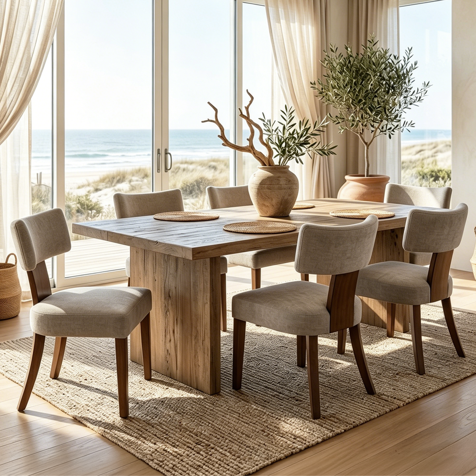Drlovely Minimalist Chenille Dining Chairs with Rubberwood Legs & T-Back Design