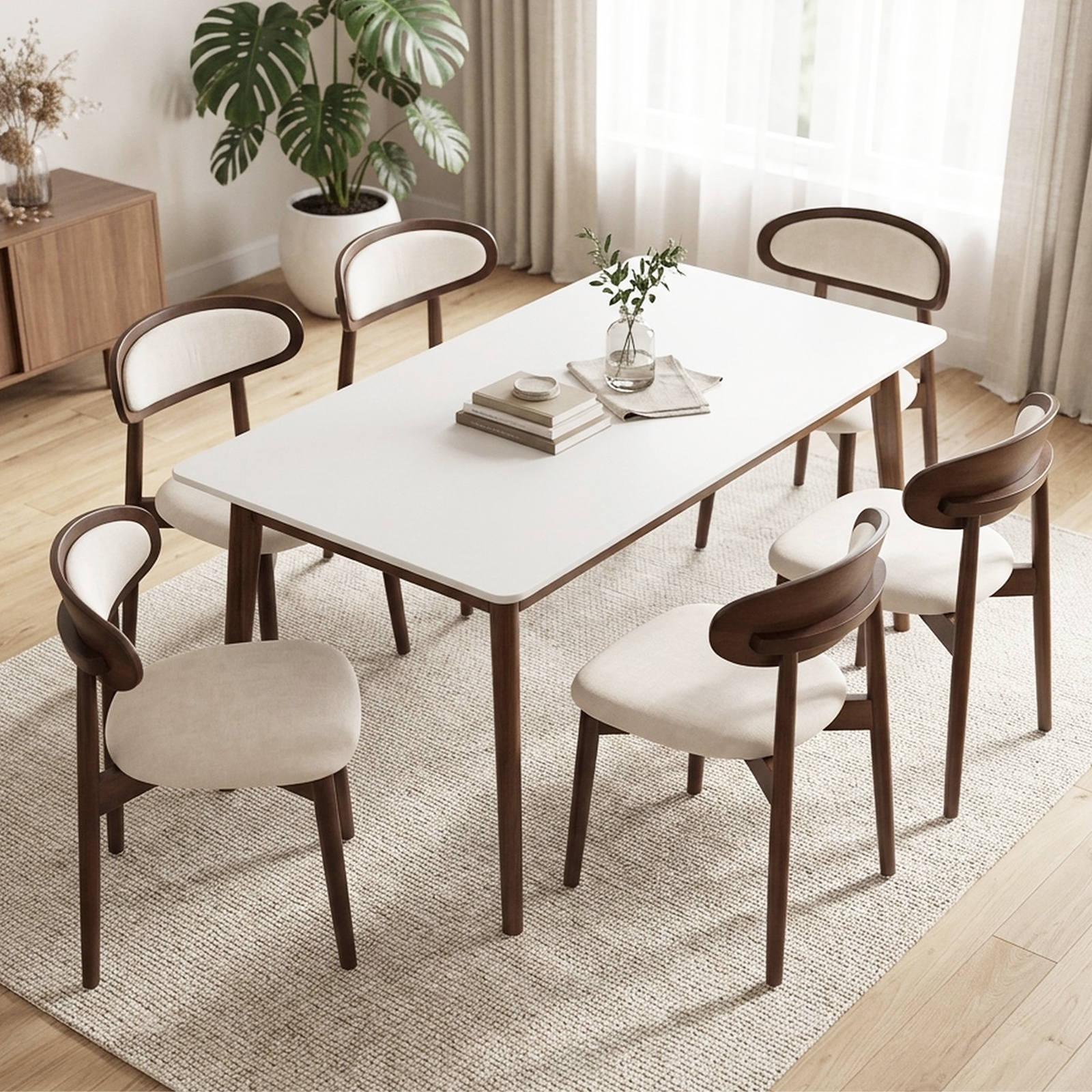 Drlovely Mid-Century Oval Back Side Chair Dining Chairs with Chenille Fabric & Rubberwood Legs