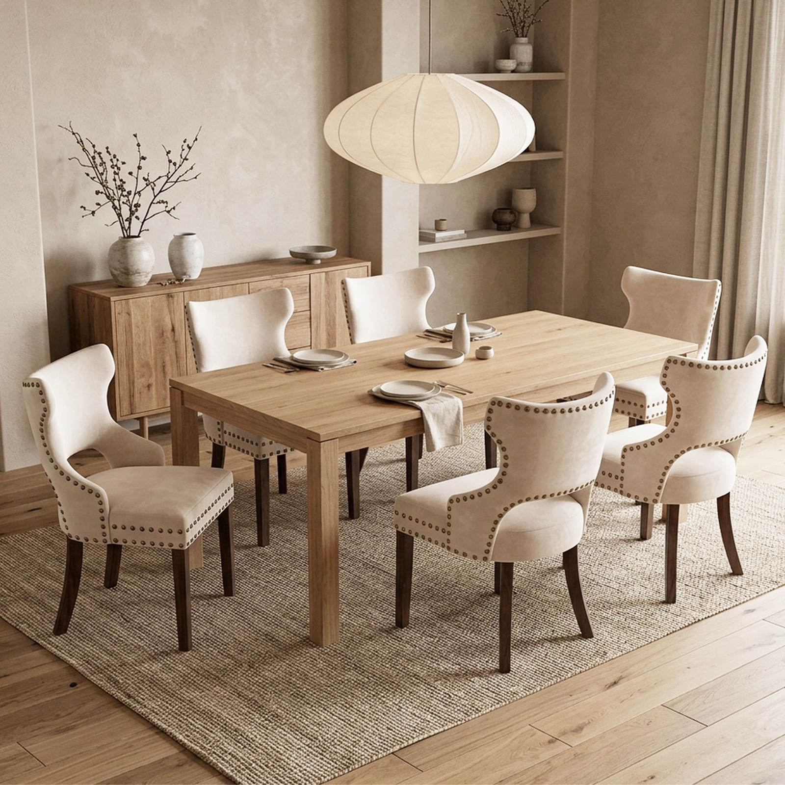 Drlovely Mid-Century Modern Upholstered Dining Chairs with Rubberwood Legs & Nailhead Trim