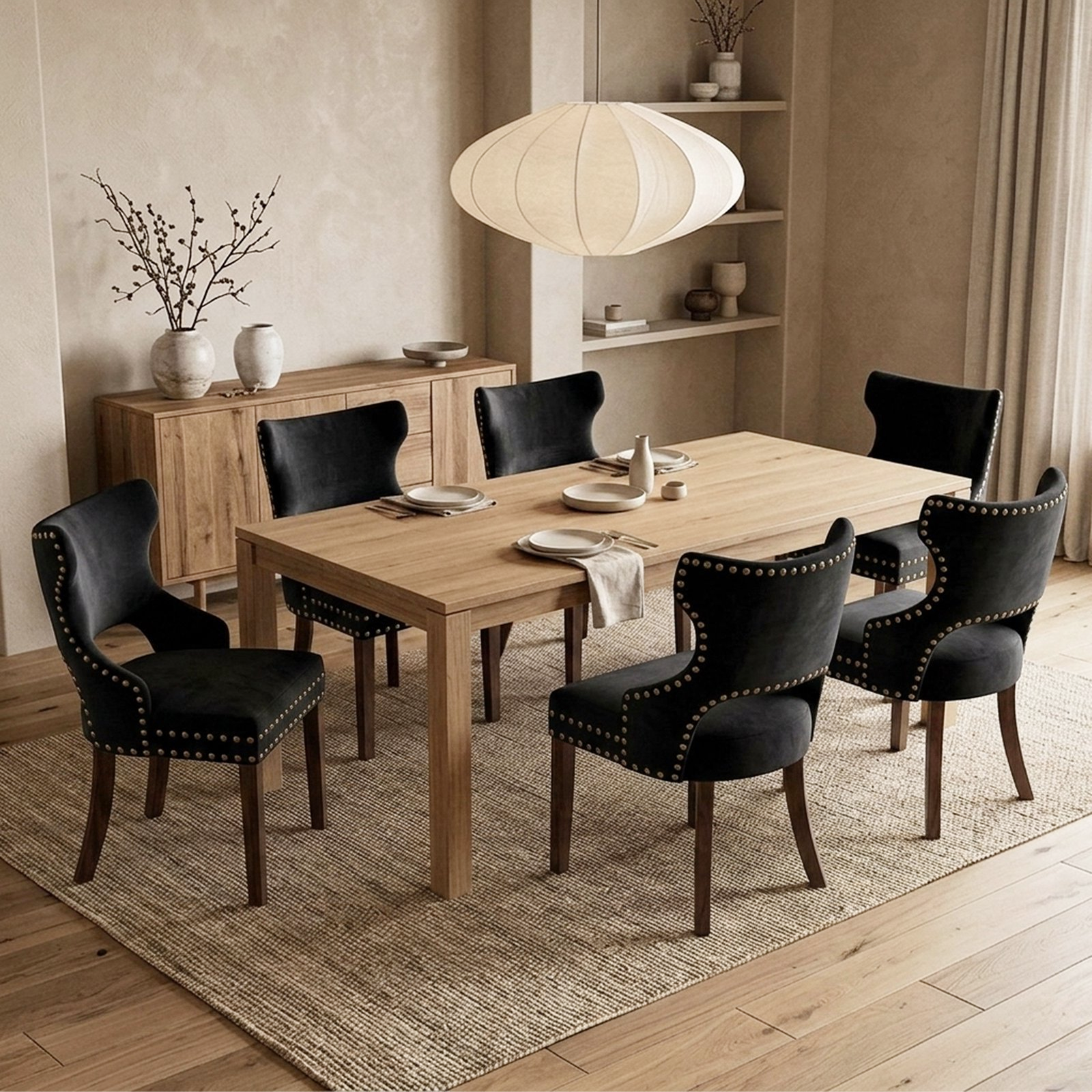 Drlovely Mid-Century Modern Upholstered Dining Chairs with Rubberwood Legs & Nailhead Trim
