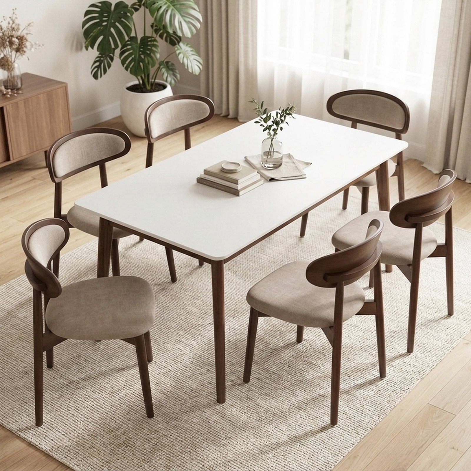 Drlovely Mid-Century Oval Back Side Chair Dining Chairs with Chenille Fabric & Rubberwood Legs