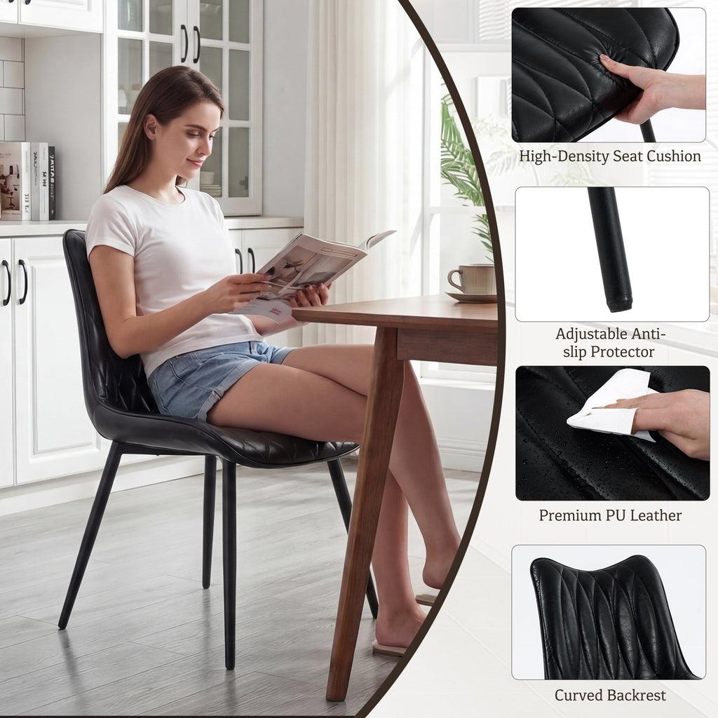 Drlovely Modern PU Leather Dining Chair with Black Iron Legs & Ergonomic Backrest