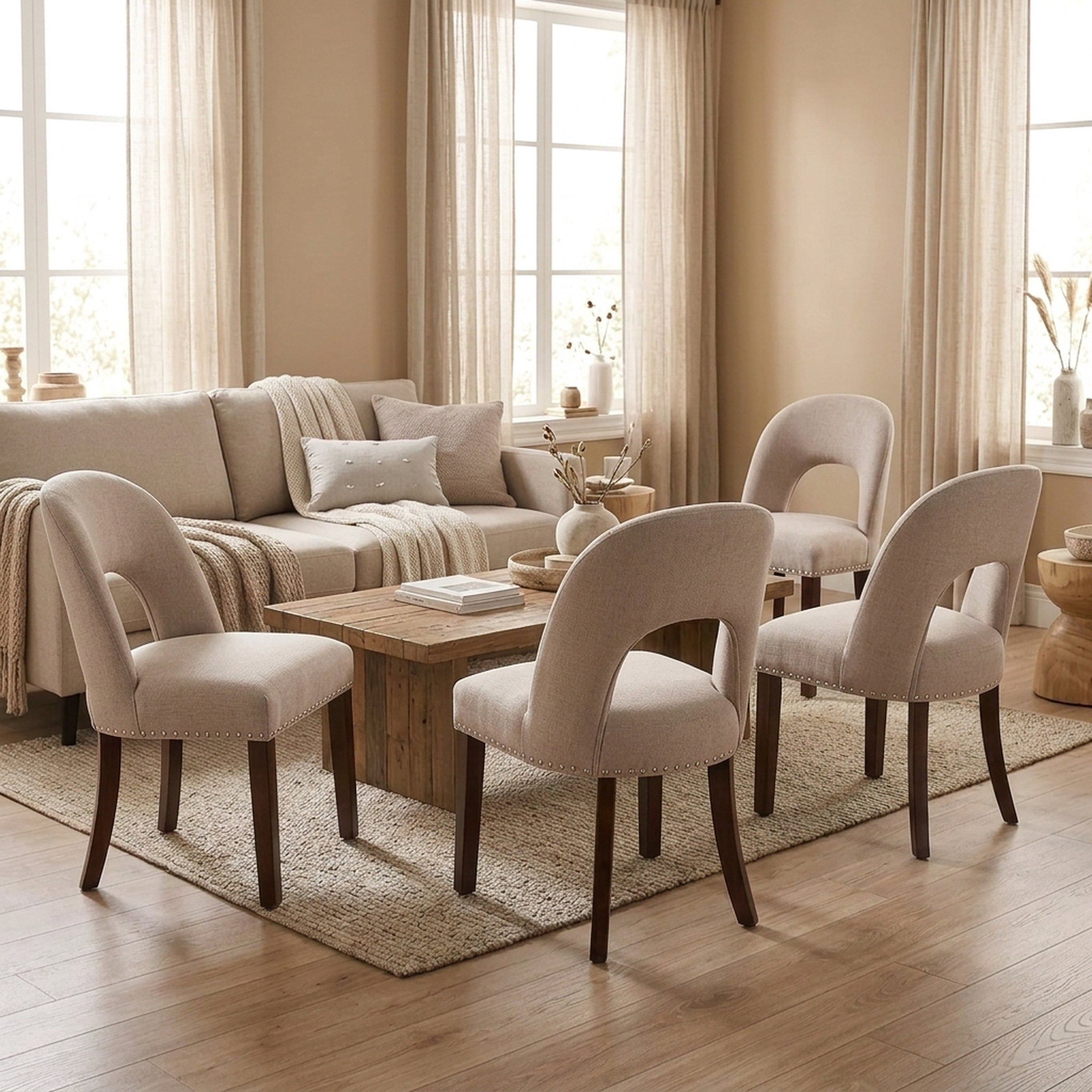 Drlovely Farmhouse Hollow Back Dining Chairs with Nailhead Trim & Rubberwood Legs