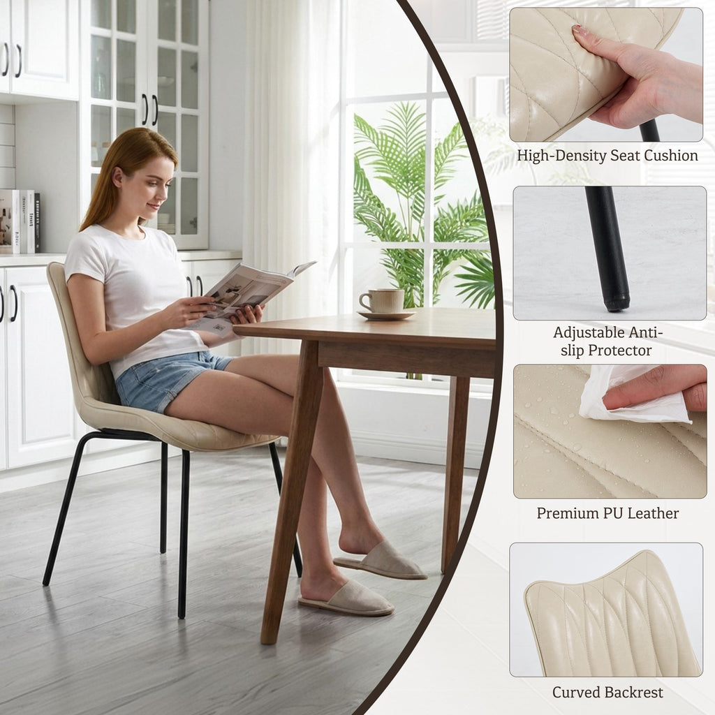 Drlovely Modern PU Leather Dining Chair with Black Iron Legs & Ergonomic Backrest