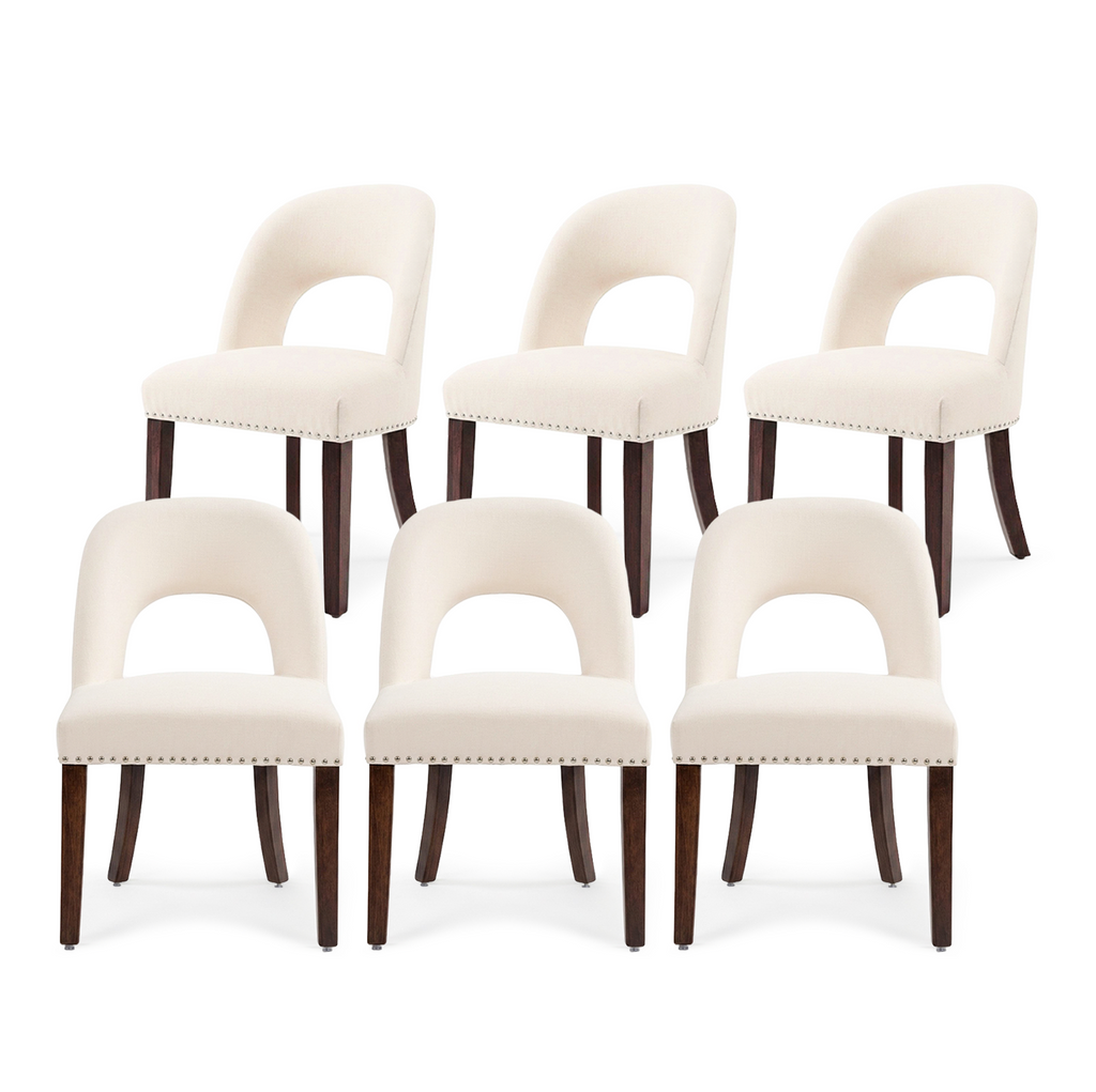 Drlovely Farmhouse Hollow Back Dining Chairs with Nailhead Trim & Rubberwood Legs