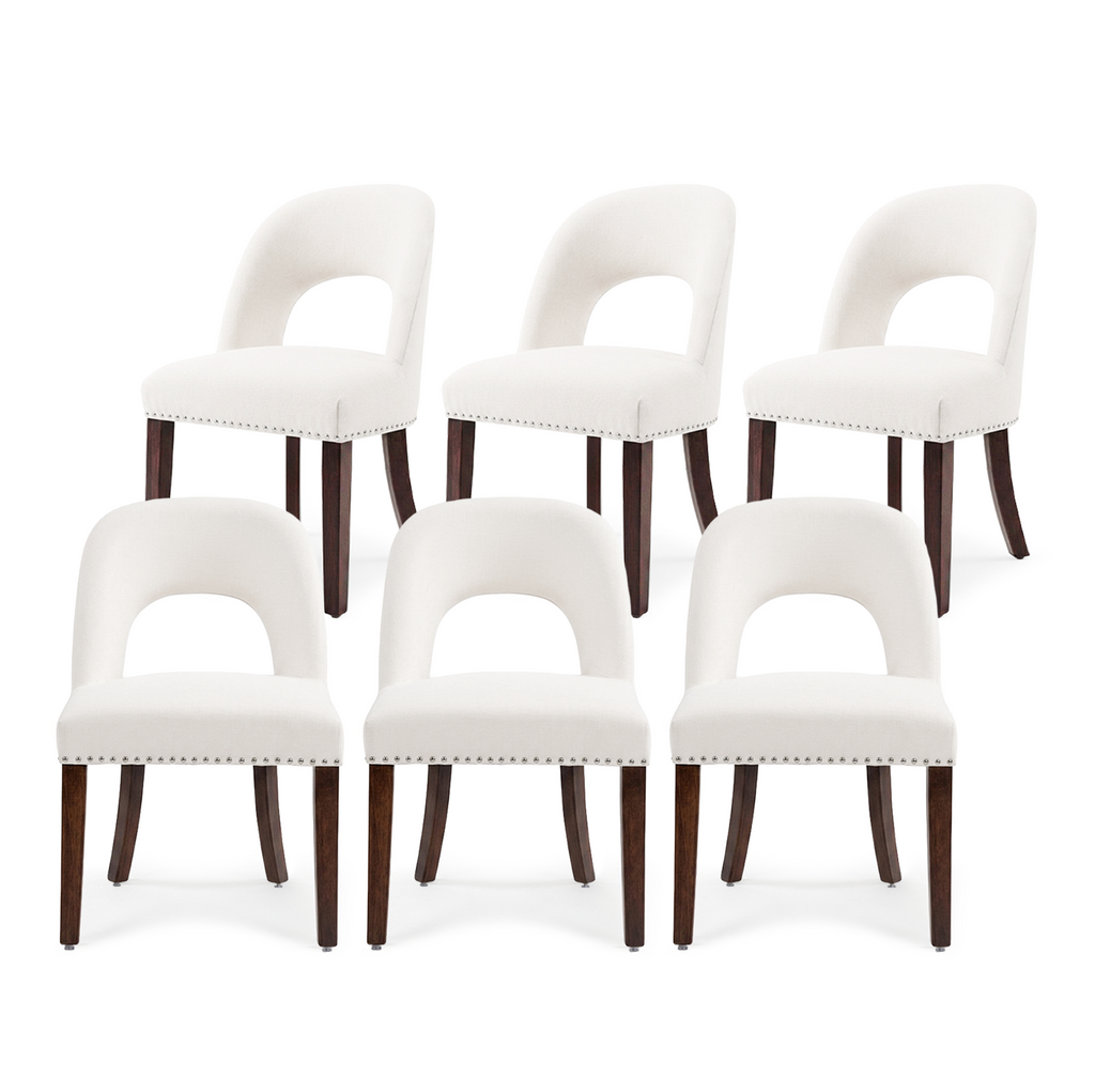 Drlovely Farmhouse Hollow Back Dining Chairs with Nailhead Trim & Rubberwood Legs