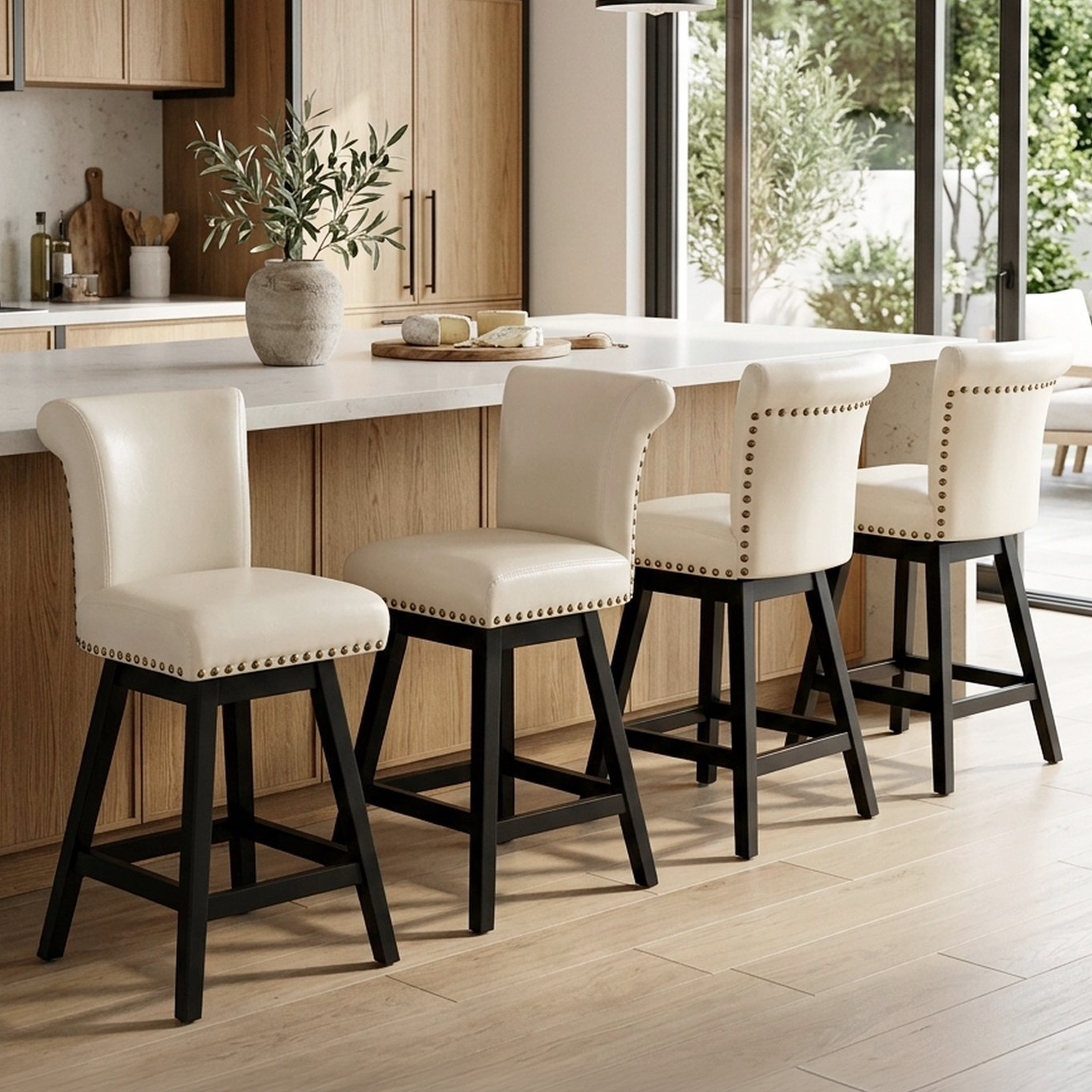 Drlovely Vintage Wingback Swivel Bar Stools with Nailhead Trim & Solid Wood Legs