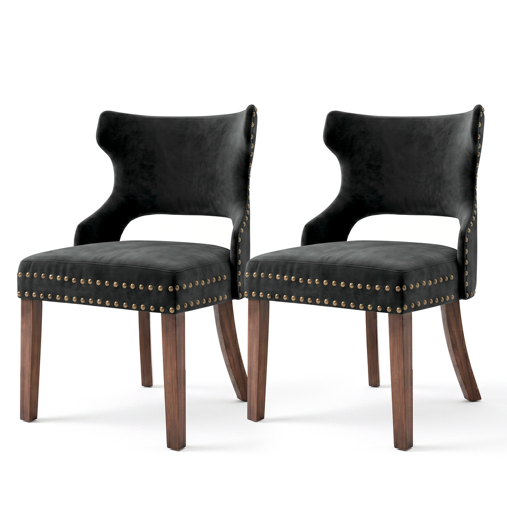 Drlovely Mid-Century Modern Upholstered Dining Chairs with Rubberwood Legs & Nailhead Trim