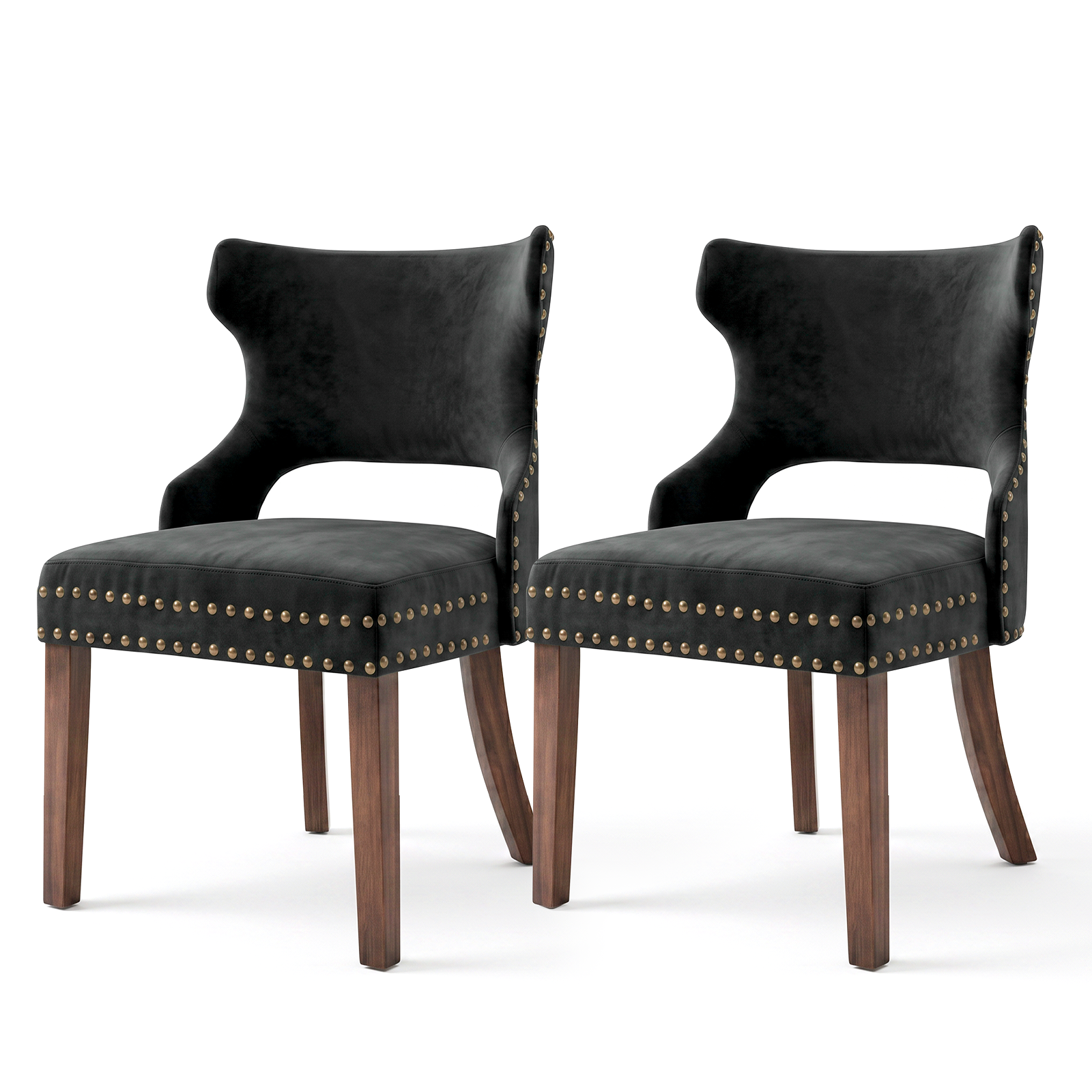 Drlovely Mid-Century Modern Upholstered Dining Chairs with Rubberwood Legs & Nailhead Trim