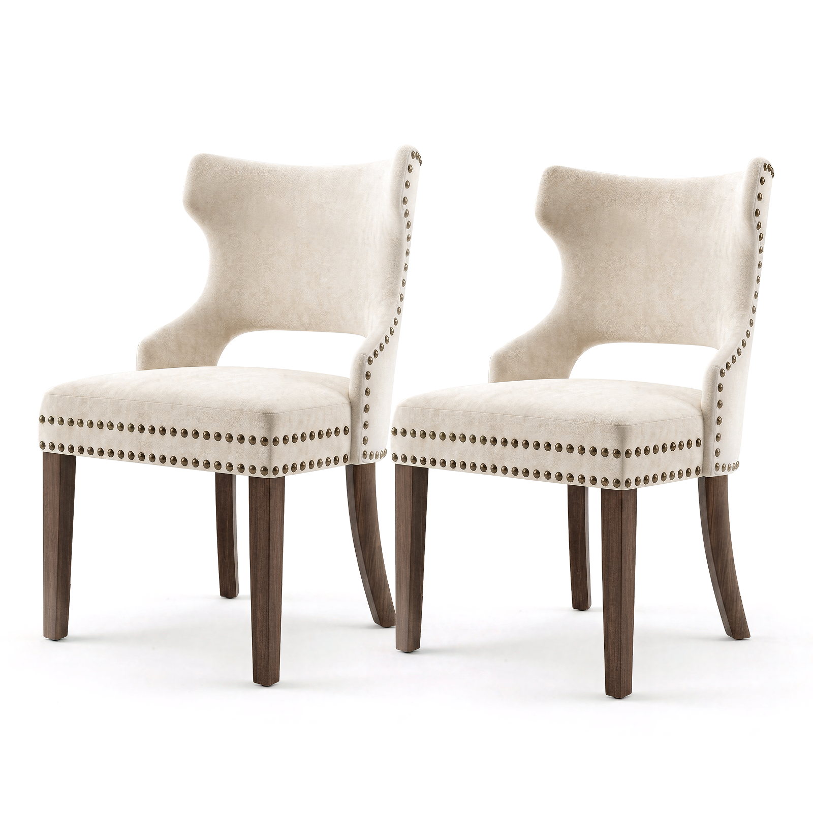 Drlovely Mid-Century Modern Upholstered Dining Chairs with Rubberwood Legs & Nailhead Trim