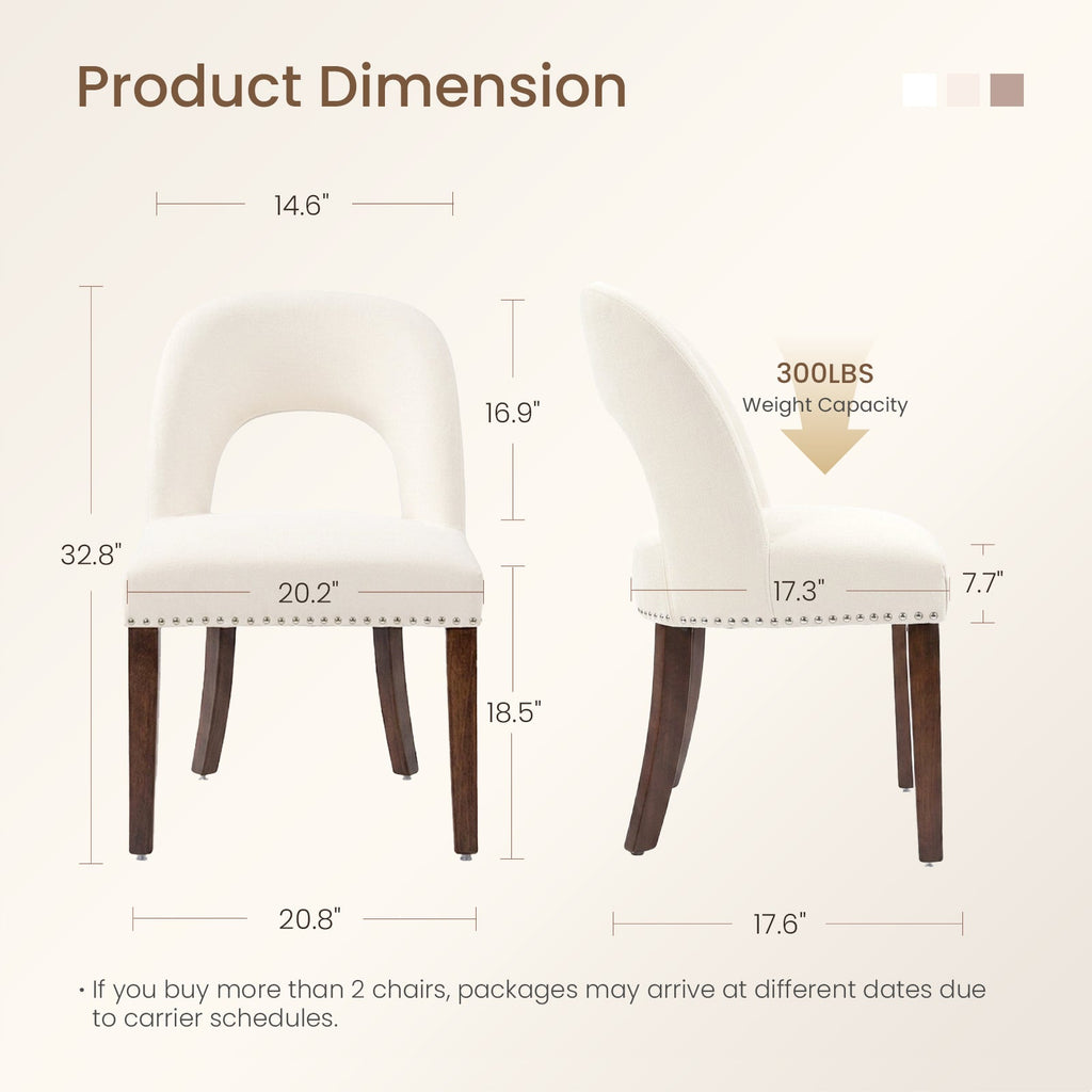 Drlovely Farmhouse Hollow Back Dining Chairs with Nailhead Trim & Rubberwood Legs